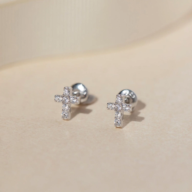 AROS DE CRUZ CON CIRCONES DE PLATA 925 PARA BEBES Y NIÑAS - 2