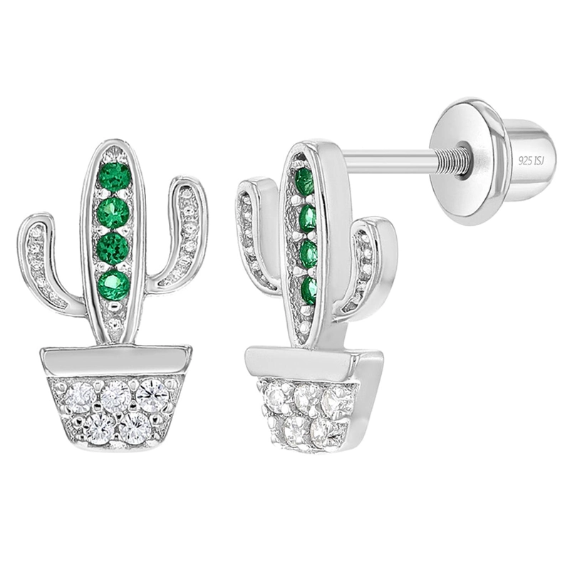 AROS DE CACTUS DE PLATA 925 CON CIRCONES PARA NIÑAS - 1