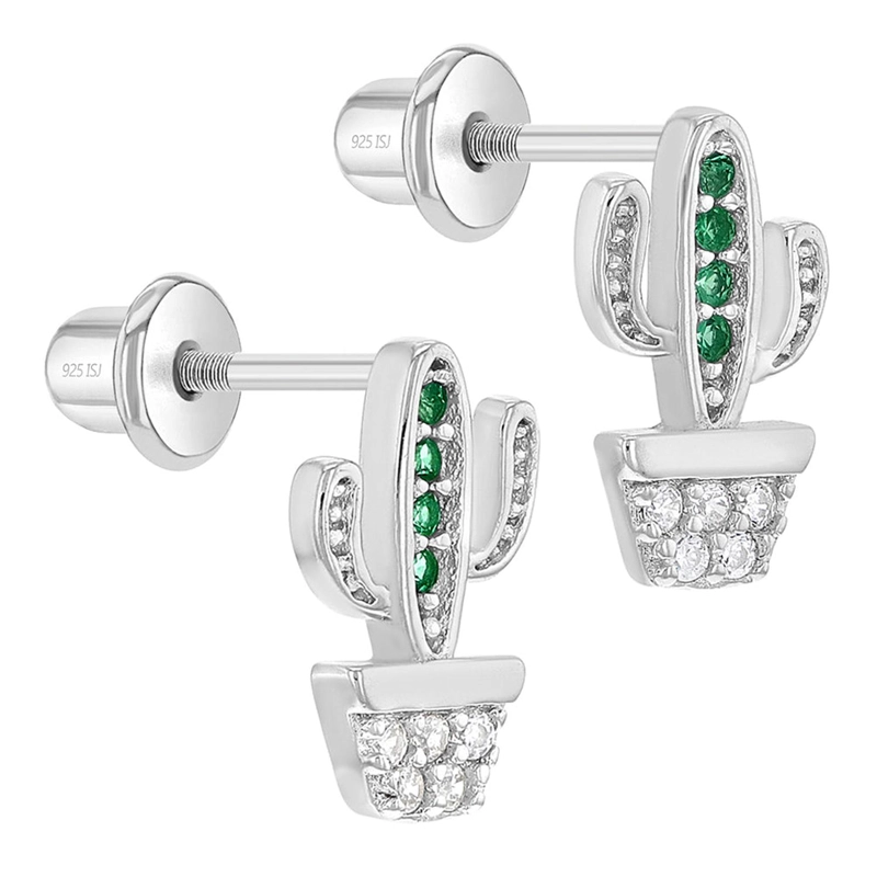 AROS DE CACTUS DE PLATA 925 CON CIRCONES PARA NIÑAS - 2