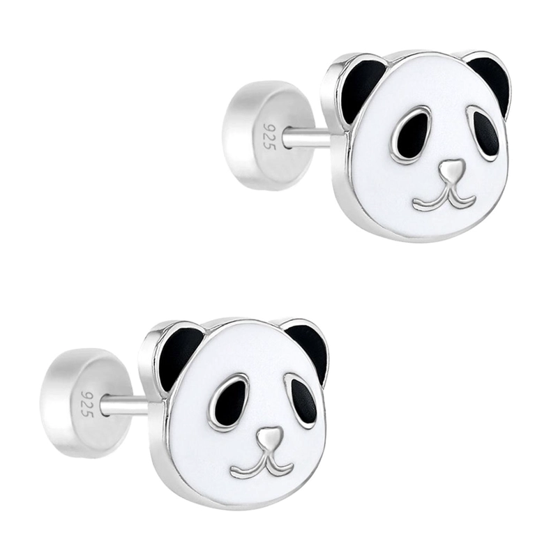 AROS DE OSO PANDA DE PLATA 925 ESMALTADO PARA NIÑAS - 2