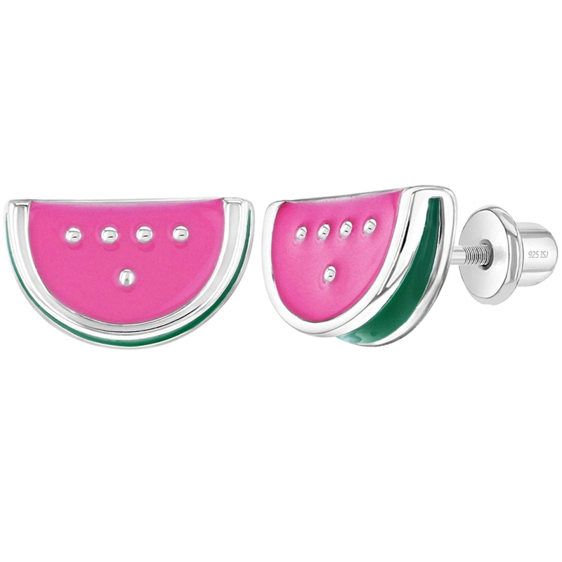 AROS DE SANDIA ROSADA ESMALTADA DE PLATA 925 PARA NIÑAS - 1