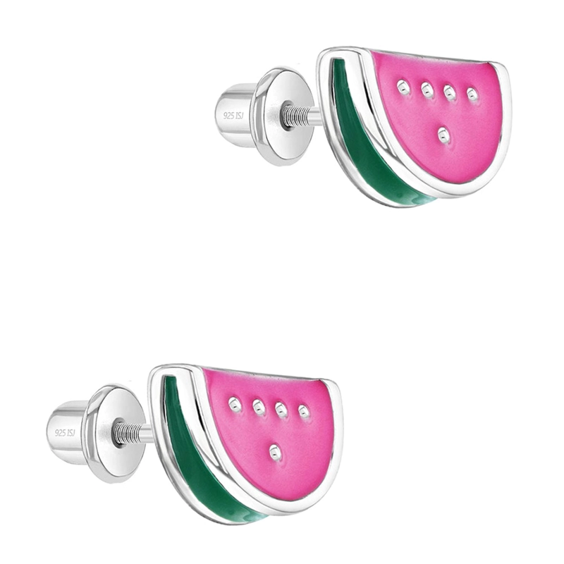 AROS DE SANDIA ROSADA ESMALTADA DE PLATA 925 PARA NIÑAS - 3