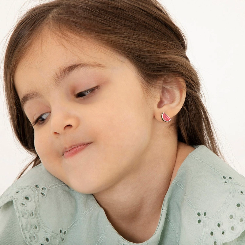 AROS DE SANDIA ROSADA ESMALTADA DE PLATA 925 PARA NIÑAS - 4