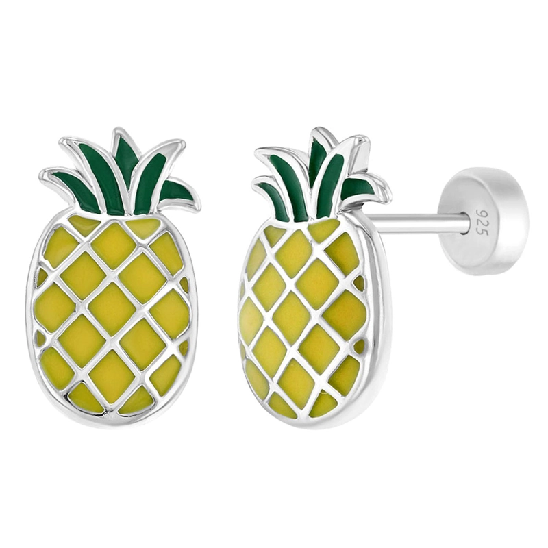 AROS DE PIÑA ESMALTADOS DE PLATA 925 PARA NIÑAS - 1