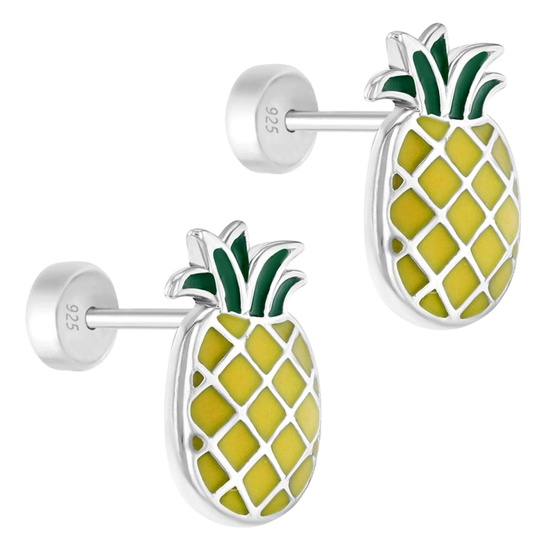 AROS DE PIÑA ESMALTADOS DE PLATA 925 PARA NIÑAS - 2