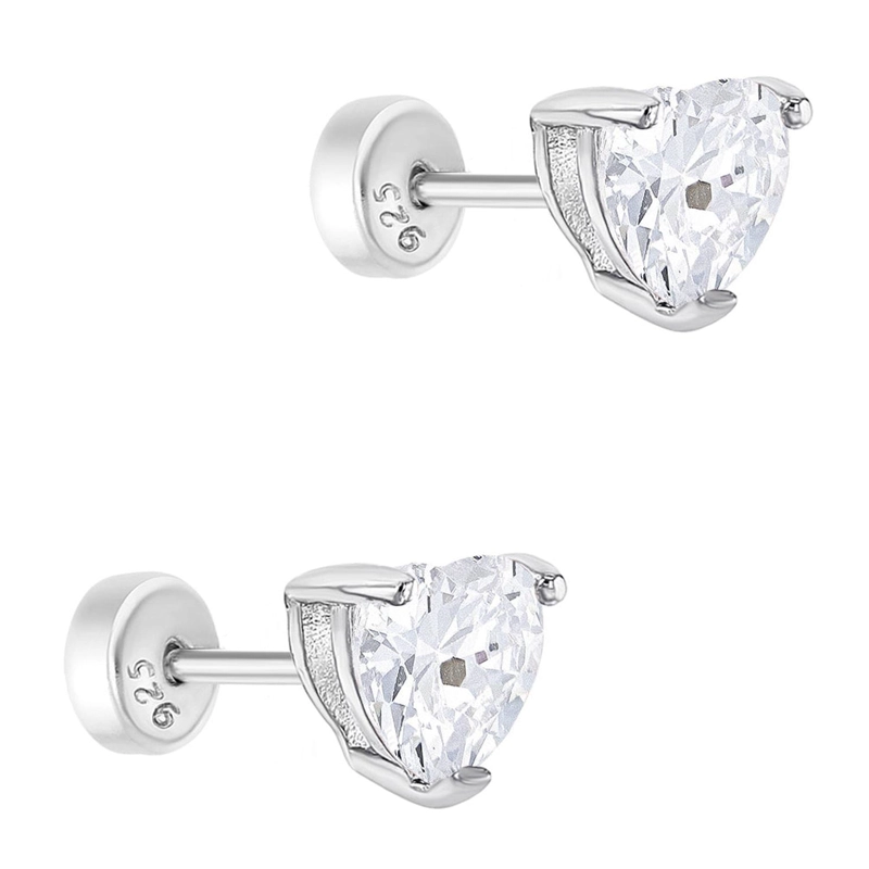 AROS DE CORAZON EN PLATA 925 CON CIRCONITA CUBICA – JOYA FINA CERTIFICADA PARA NIÑAS - 1