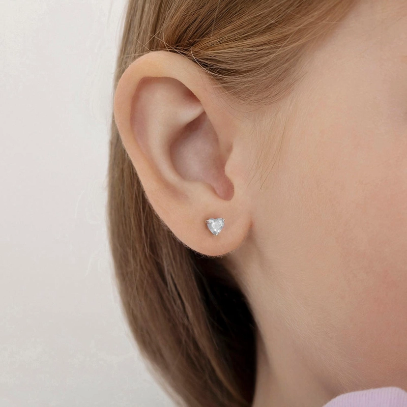 AROS DE CORAZON EN PLATA 925 CON CIRCONITA CUBICA – JOYA FINA CERTIFICADA PARA NIÑAS - 2