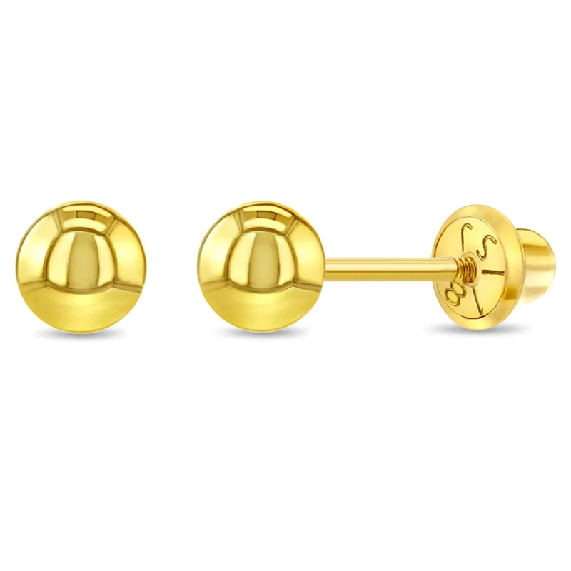 AROS REDONDOS DE ORO AMARILLO DE 18 K 5 MM CON TORNILLO DE SEGURIDAD PARA BEBES - 1