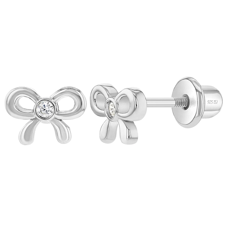AROS LAZO DE PLATA 925 CON CIRCONIA EN EL CENTRO PARA BEBES Y NIÑAS - 1