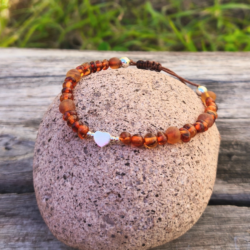 PULSERA DE AMBAR BALTICO CON DIJE DE CORAZON PLATA 925 - 2