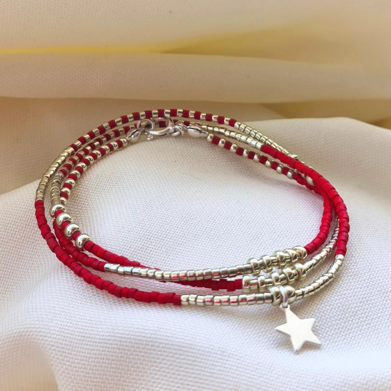 MAXI PULSERA ROJA DE PROTECCION “ALMA” – ESTRELLA DE PLATA - 1