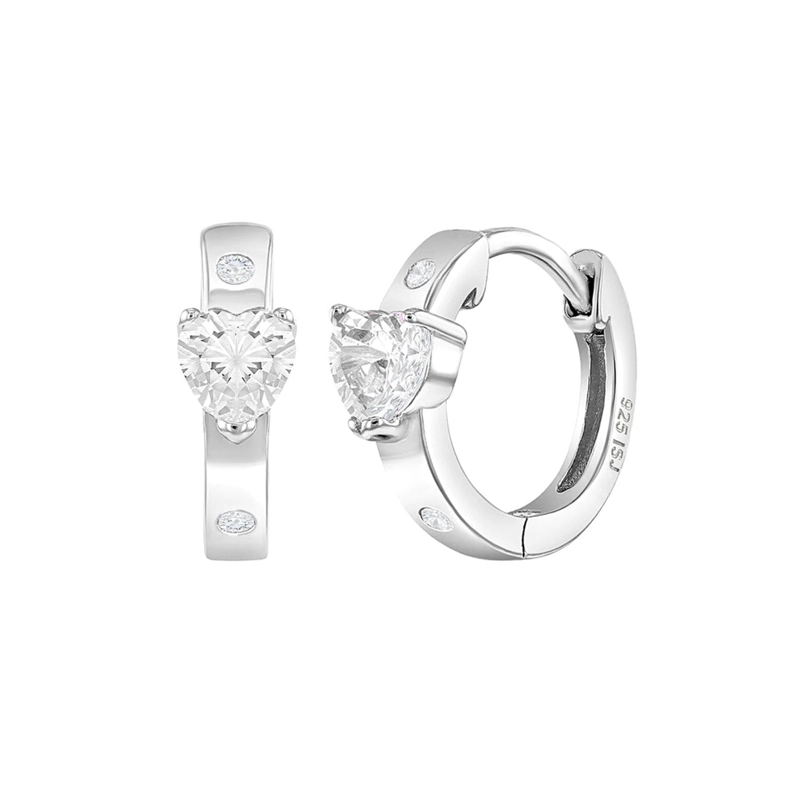 ARGOLLAS DE PLATA 925 CON CORAZON DE CIRCONES PARA NIÑAS - 1