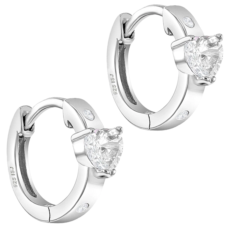 ARGOLLAS DE PLATA 925 CON CORAZON DE CIRCONES PARA NIÑAS - 2