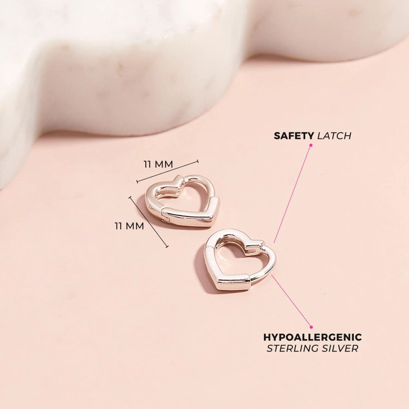 ARGOLLAS FORMA DE CORAZON DE PLATA 925 PARA NIÑAS Y ADOLESCENTES - 3