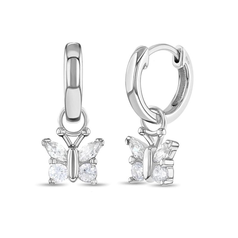 ARGOLLAS MARIPOSAS COLGANTE DE PLATA 925 CON CIRCONES PARA NIÑAS Y ADOLESCENTES - 1