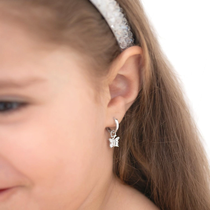 ARGOLLAS MARIPOSAS COLGANTE DE PLATA 925 CON CIRCONES PARA NIÑAS Y ADOLESCENTES - 5
