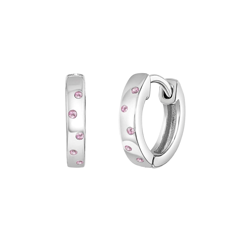 ARGOLLAS DE PLATA 925 CON PUNTOS ROSADOS DE CIRCONES PARA NINAS Y ADOLESCENTES