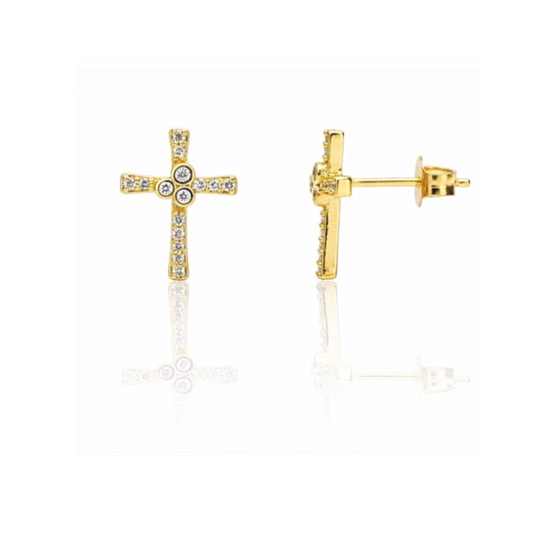 AROS CRUZ LAMINADOS EN ORO 18K CON CIRCONES BLANCOS – LUZ Y ELEGANCIA EN CADA DETALLE - 1