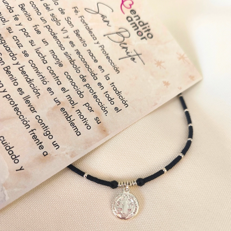 PULSERA NEGRA SAN BENITO PLATA - 1