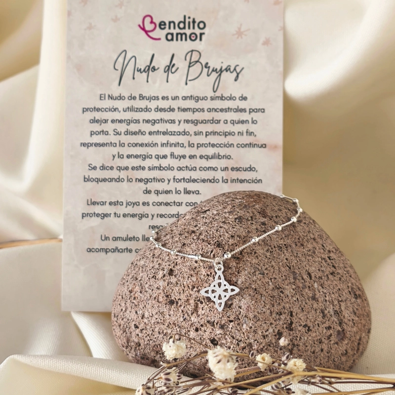PULSERA DE PLATA VENECIANA CON DIJE NUDO DE BRUJA – PROTECCION Y BUENA ENERGIA PARA EL DIA A DIA - 1