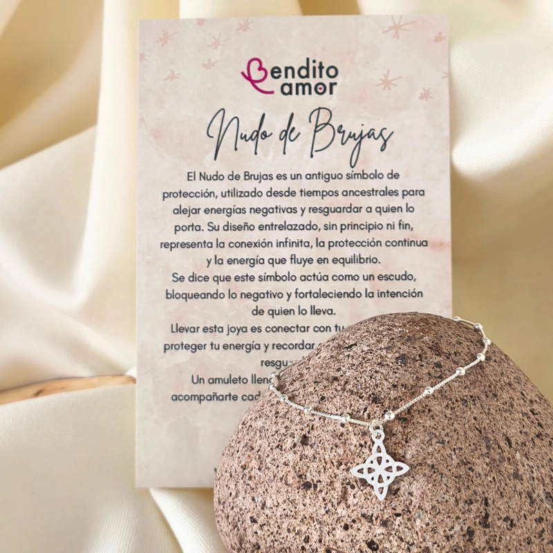 PULSERA DE PLATA VENECIANA CON DIJE NUDO DE BRUJA – PROTECCION Y BUENA ENERGIA PARA EL DIA A DIA - 3