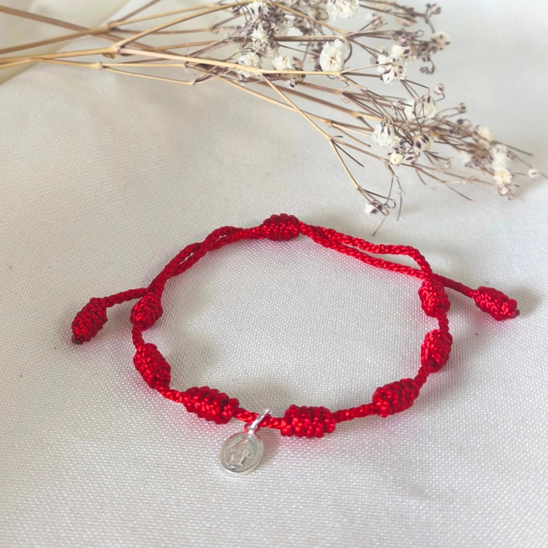 PULSERA 7 NUDOS ROJOS PARA ADULTO CON MEDALLA VIRGEN MILAGROSA PLATA 925 - 2