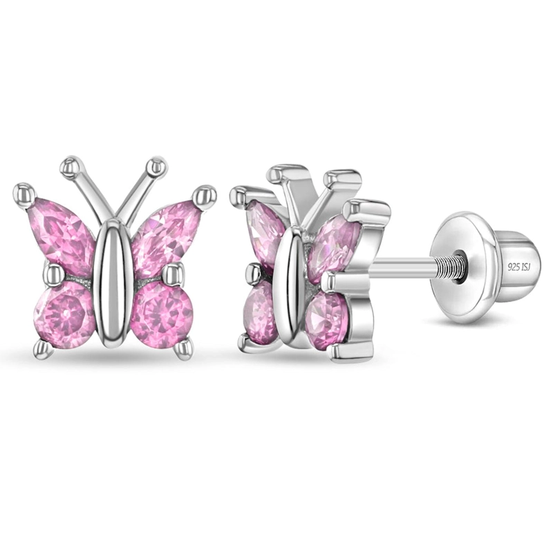 AROS MARIPOSA DE PLATA 925 CERTIFICADA CON CIRCONES ROSADOS | UN SIMBOLO DE TRANSFORMACION Y LIBERTA - 1