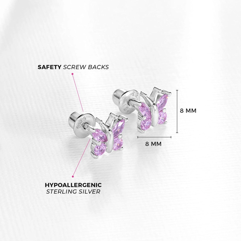 AROS MARIPOSA DE PLATA 925 CERTIFICADA CON CIRCONES ROSADOS | UN SIMBOLO DE TRANSFORMACION Y LIBERTA - 3