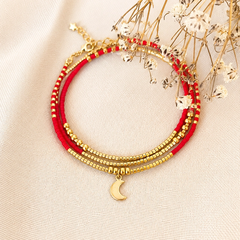MAXI PULSERA MIYUKI ROJA CON DIJE LUNA BAÑADO EN ORO – LA LUZ QUE TE ACOMPAÑA EN LA OSCURIDAD - 1