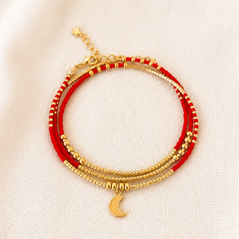 MAXI PULSERA MIYUKI ROJA CON DIJE LUNA BAÑADO EN ORO – LA LUZ QUE TE ACOMPAÑA EN LA OSCURIDAD - 2