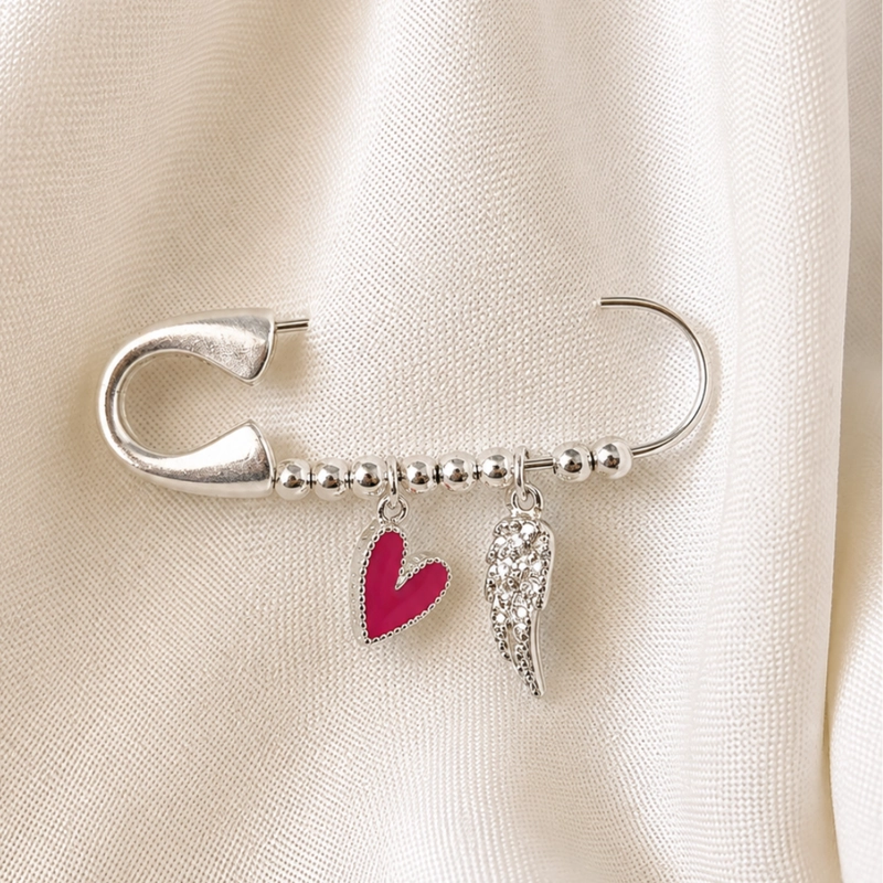 PRENDEDOR BAÑADO EN PLATA CON CORAZON MAGENTA Y ALA DE ANGEL – AMOR PROPIO Y LA PROTECCION DE TU ANG - 2