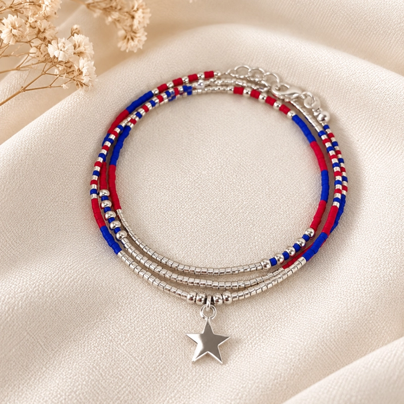 PULSERA MIYUKI EDICION LIMITADA SEPTIEMBRE – LOS COLORES DE CHILE CON ESTRELLA DE PLATA - 1