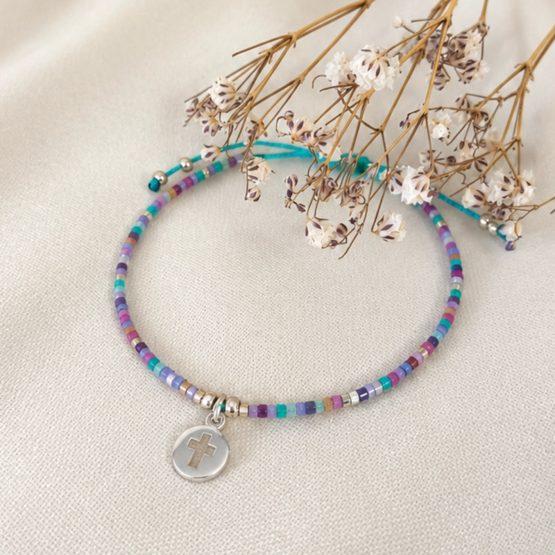 CELEBREMOS MI PRIMERA COMUNION – PULSERA MIYUKI DE COLORES CON CRUZ DE PLATA - 2