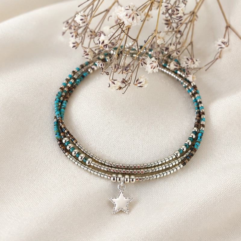 MAXI PULSERA DE AMAZONITA CON ESTRELLA COLOR HUESO – CALMA Y RUMBO PARA TUS DIAS - 1