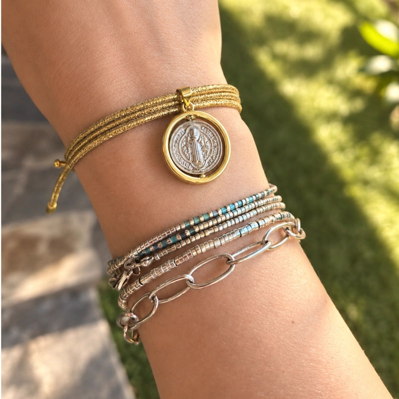 COLLAR IMANTADO BAÑADO EN ORO CON MEDALLA DE SAN BENITO – 50 CM, COLLAR O PULSERA - 3