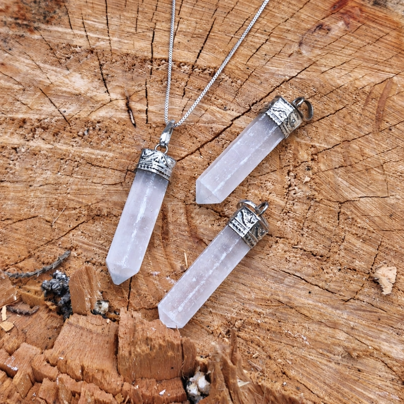 COLLAR CADENA DE PLATA CON CUARZO BLANCO NATURAL – CLARIDAD E INTENCION - 1