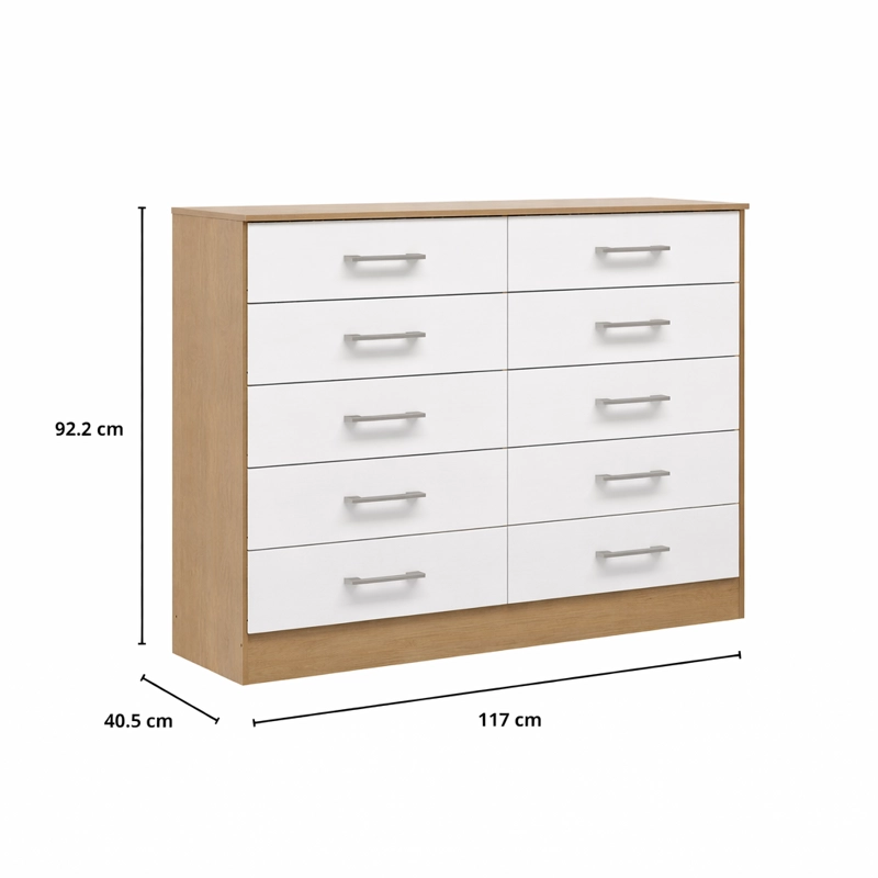 COMODA 10 CAJONES 117X92X40 CM ROBLE/BLANCO - 4