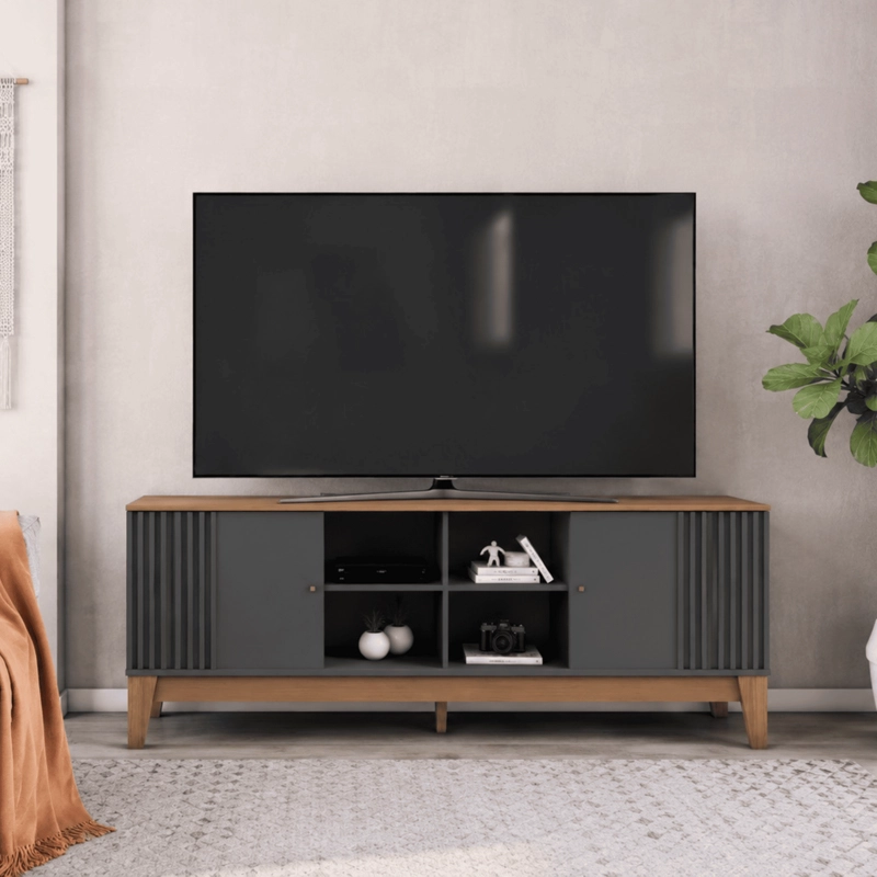 RACK TV FLORENCIA 1,8 MT GRIS GRAFITO HASTA 80 PULGADAS 180X36X66 CM - 1