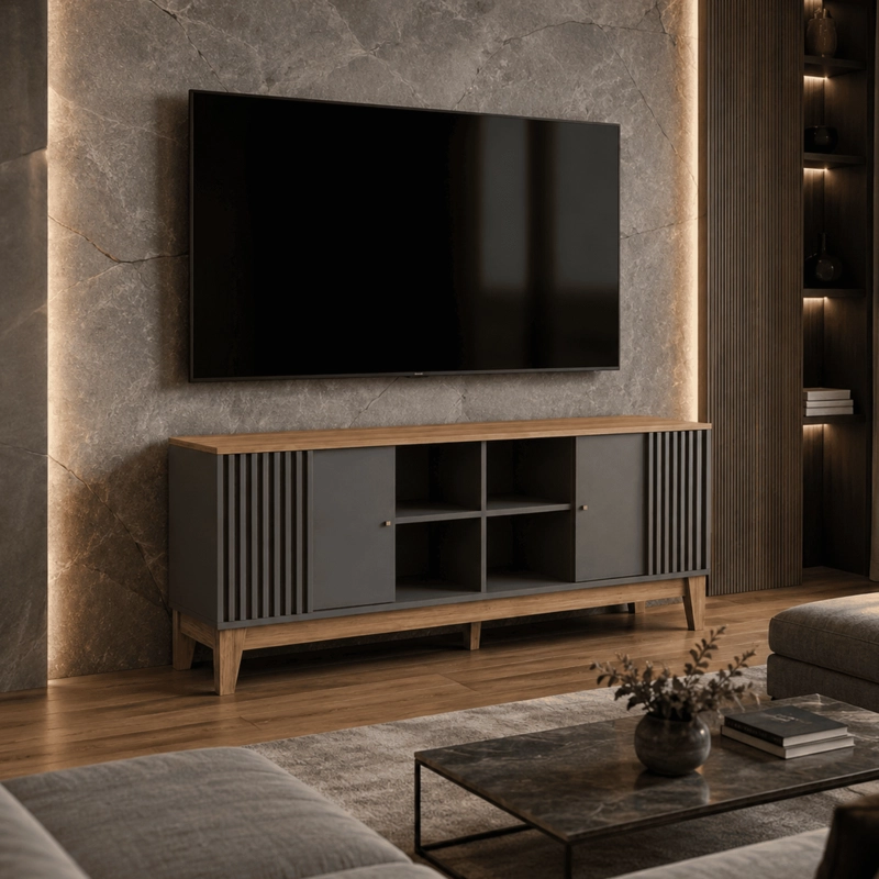 RACK TV FLORENCIA 1,8 MT GRIS GRAFITO HASTA 80 PULGADAS 180X36X66 CM - 3