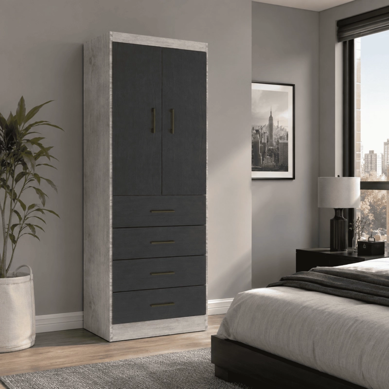 CLOSET DE 2 PUERTAS 4 CAJONES 62X182X40 TECA/GRAFITO - 2
