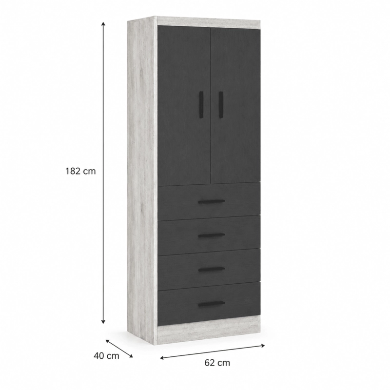 CLOSET DE 2 PUERTAS 4 CAJONES 62X182X40 TECA/GRAFITO - 6
