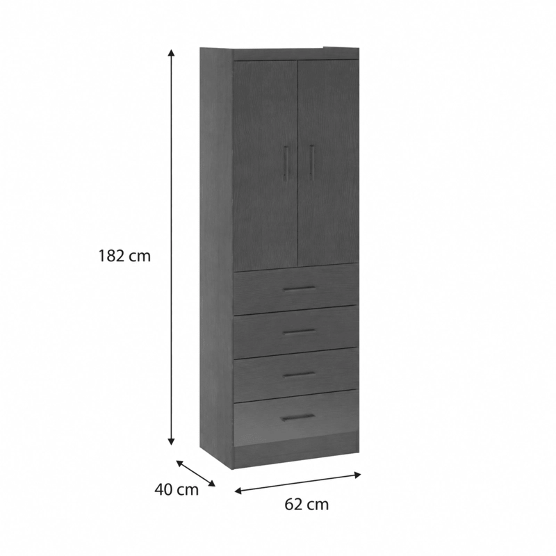 CLOSET DE 2 PUERTAS 4 CAJONES 62X182X40 GRAFITO - 3