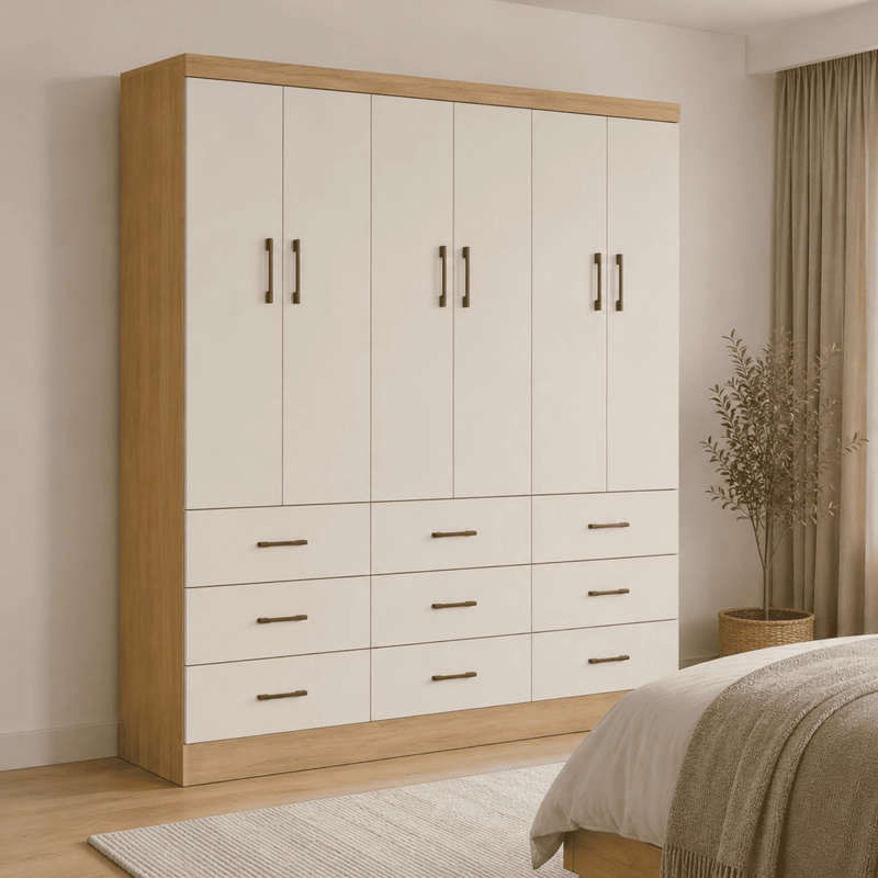 CLOSET 6 PUERTAS 9 CAJONES ROBLE/ BEIGE - 1
