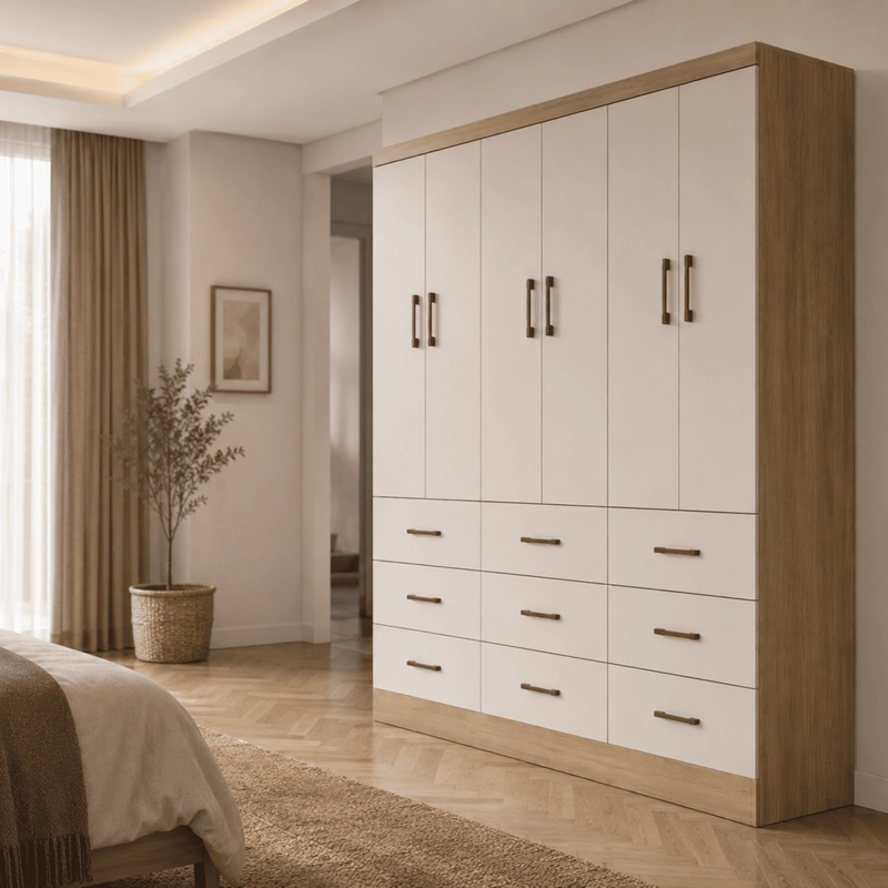 CLOSET 6 PUERTAS 9 CAJONES ROBLE/ BEIGE - 2