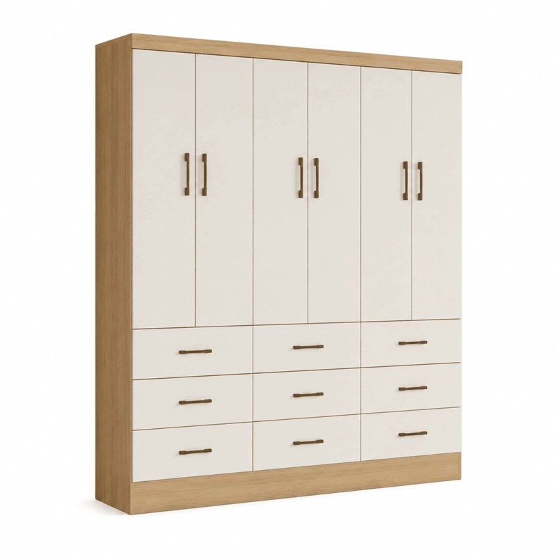 CLOSET 6 PUERTAS 9 CAJONES ROBLE/ BEIGE - 4