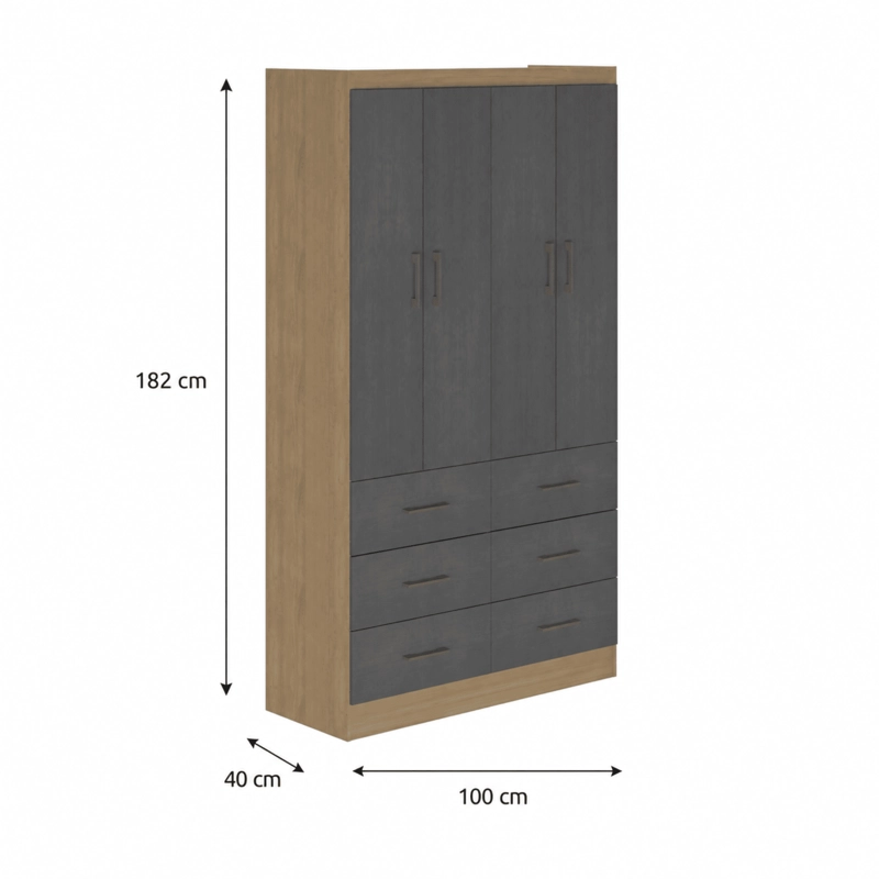 CLOSET 4 PUERTAS 6 CAJONES ROBLE/ GRAFITO - 3