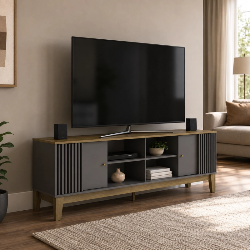 RACK TV HASTA 79 PULGADAS 200X66X36 GRIS FLORENCIA - 1