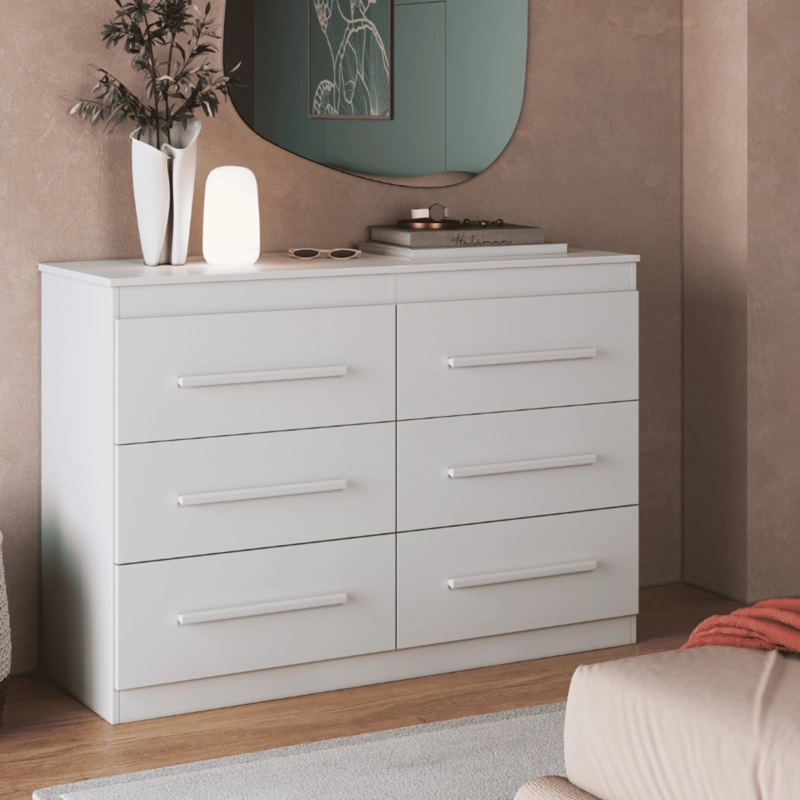 Cómoda Cajonera Arizona 6 Cajones Blanco Correderas Metálicas 121x82x39 - 1