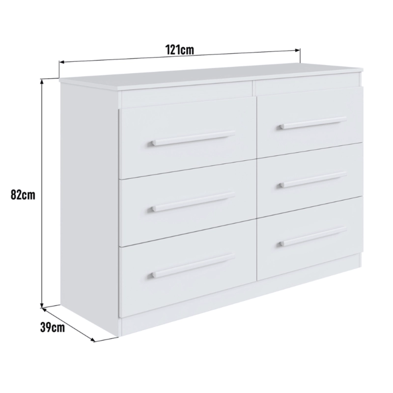 Cómoda Cajonera Arizona 6 Cajones Blanco Correderas Metálicas 121x82x39 - 3