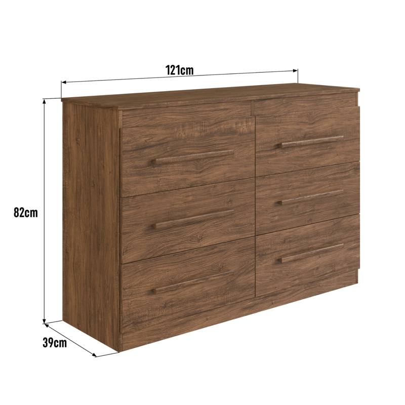 Cómoda Cajonera Arizona 6 Cajones Café Correderas Metálicas 121x82x39 - 4